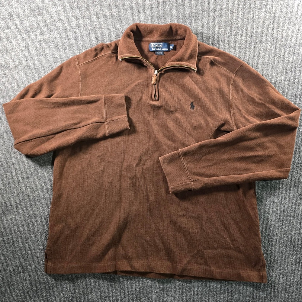 Polo Ralph Lauren Mens Brown Quarter Zip Pullover Cotton Sweater Size Medium